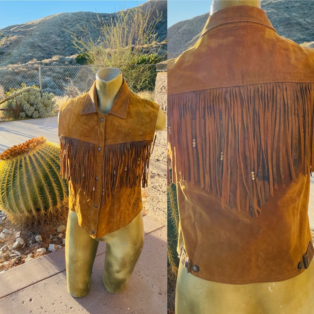 LEATHER RANCH Vintage 80’s SUEDE Western Beaded Leather VEST Size 1 - Picture 4 of 16